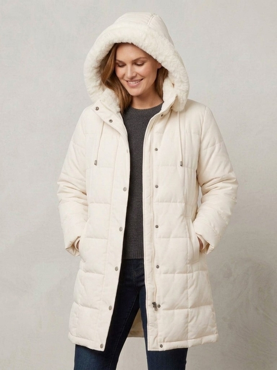 Centigrade Jackets & Blazers - 💐NEW Centigrade Goose Down Jacket Womens M Cream Faux Fur Longline Y2K Winter